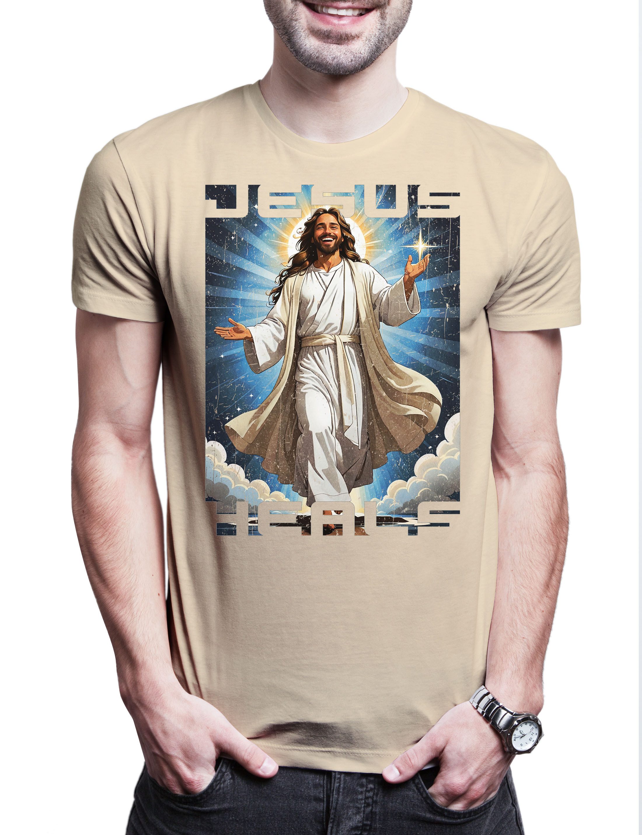 Print-Shirt Jesus Heals Herren T-Shirt Holy Christus Christ Maria INRI Cross