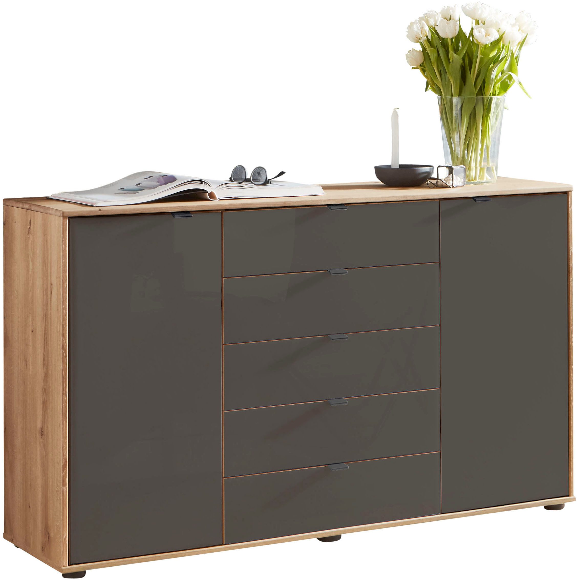 WIEMANN Kombikommode Cardiff Sideboard, Wäscheschrank, teilmassiv Bianco-Eiche, Schubladen (Kommode 141x86x43 cm, braun, mit Dämpfung, MADE IN GERMANY), verschiedenen Ausführungen, inklusive Einlegeböden