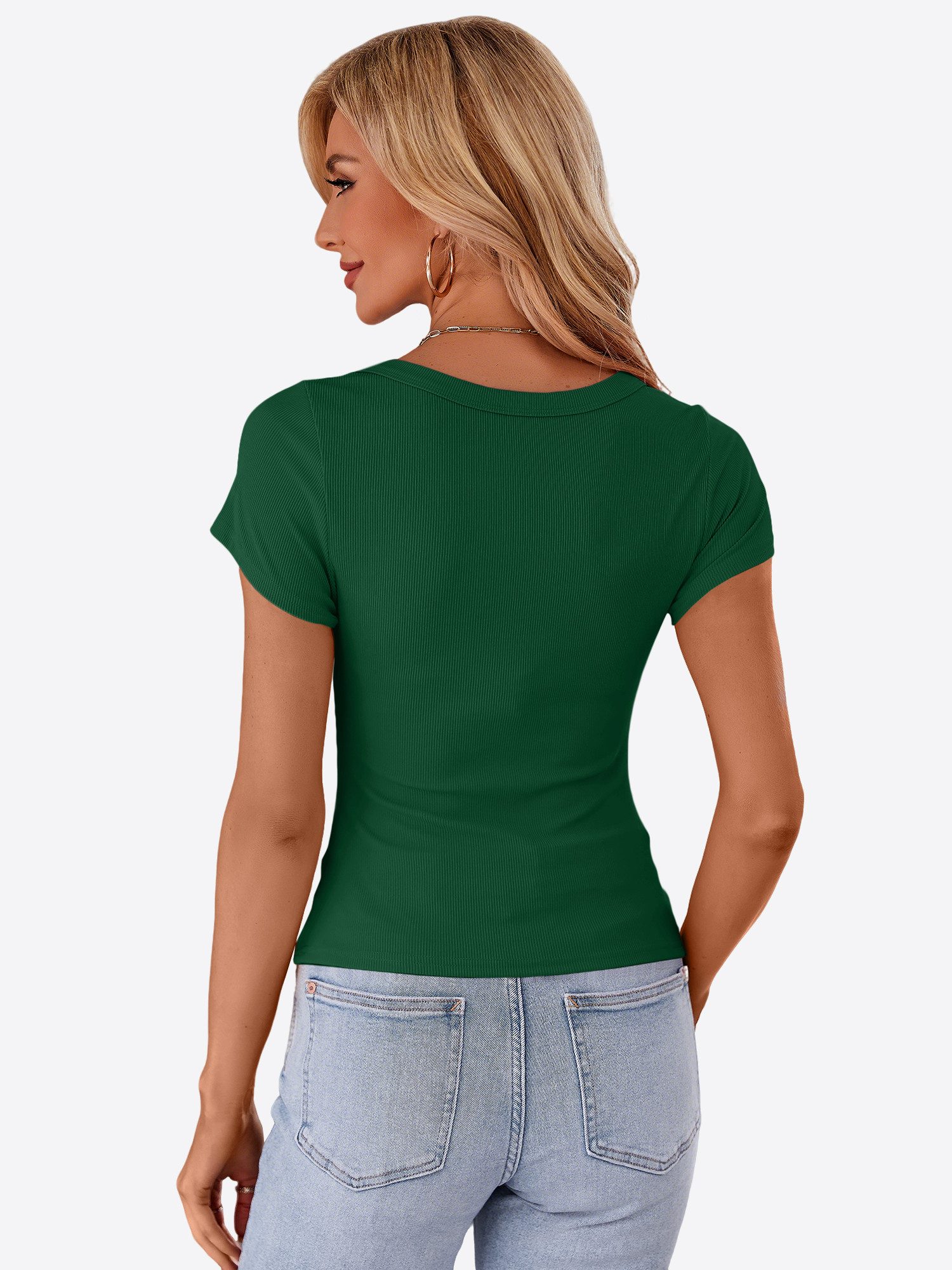 Imily Bela T-Shirt Damen Rippstrick-Top mit tailliert geschnitten (Packung, 1-tlg., 1per-Pack) in Unifarbe – Bild 2 von 5