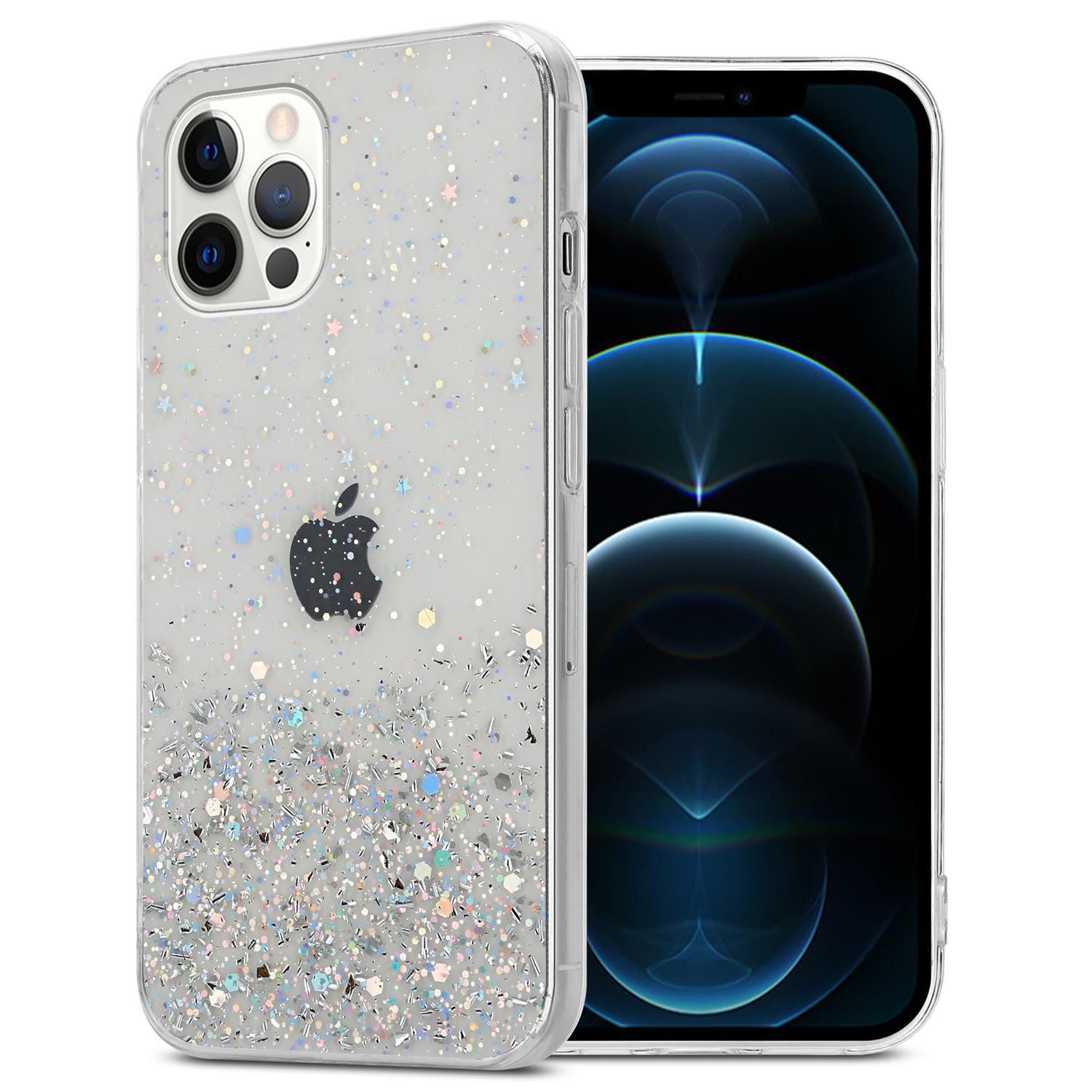 Cadorabo Handyhülle für iPhone 12 PRO MAX Hülle Apple iPhone 12 PRO MAX, Flexible TPU Silikon Handy Schutzhülle - Hülle - mit Glitzer