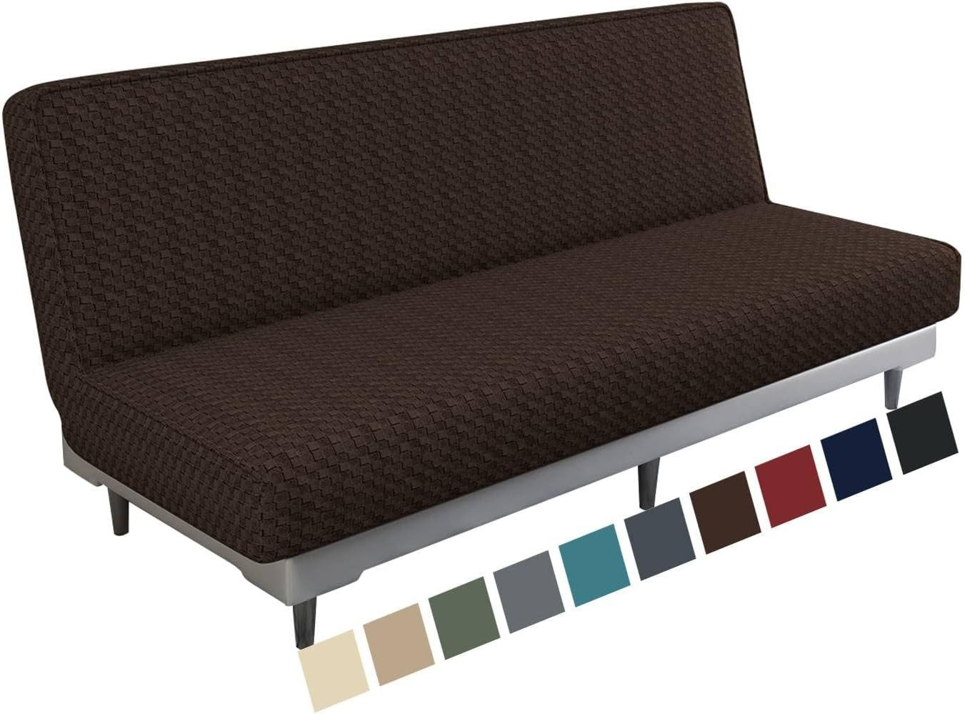 Coonoor Sofahusse Armlose Futon Abdeckung, Hoher Stretch Futon Schutz, für Faltendes Schlafsofa Anti-Rutsch Sofabezug ohne Armlehne