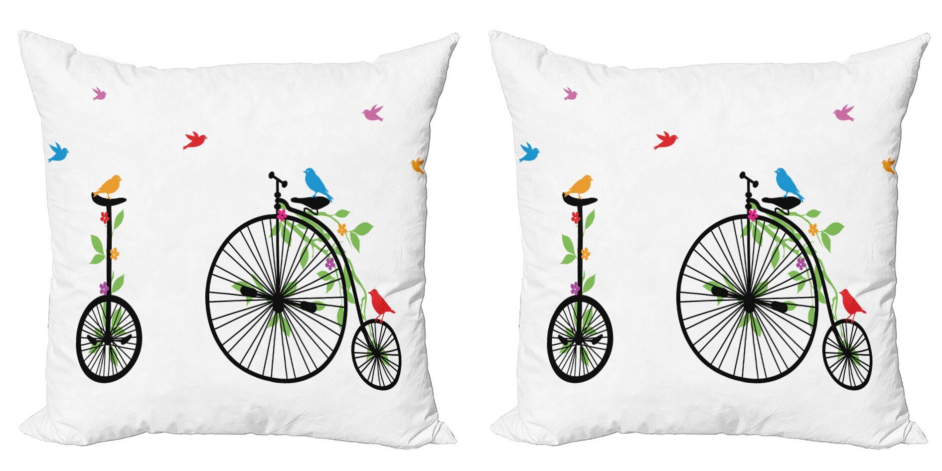 Kissenbezüge Modern Accent Doppelseitiger Digitaldruck, Abakuhaus (2 Stück), Fahrrad Flying Birds Blumen