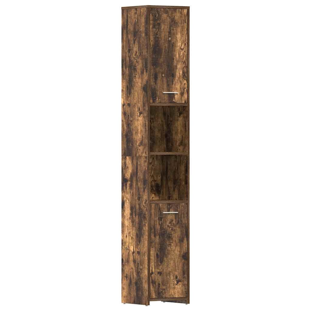 furnicato Badkommode Badezimmerschrank 30x30x183,5 cm in Räuchereiche mit viel Stauraum, Feuchtigkeitsbeständiges Standregal mit 6 Fächern und Wandhalterung
