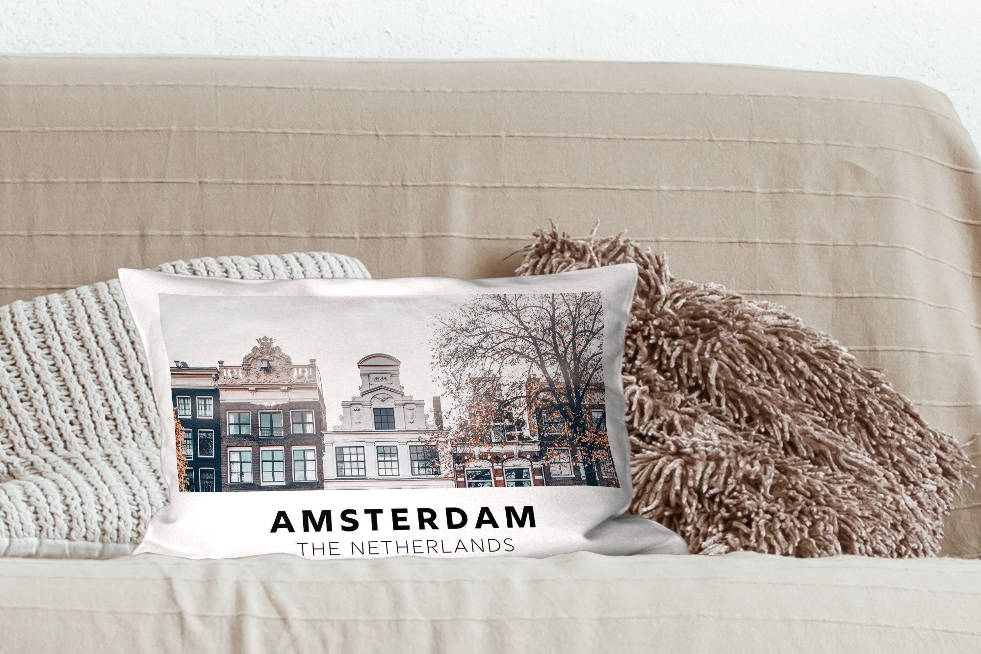 Startseite, Zierkissen, Schlafzimmer MuchoWow Füllung, Amsterdam Dekokissen Dekoration, - - Dekokissen mit Niederlande Wohzimmer