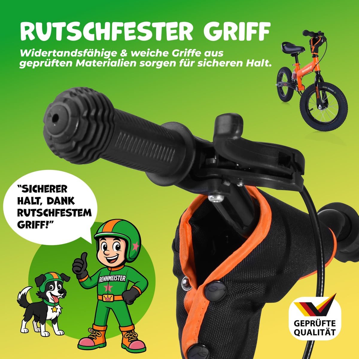 Rennmeister Laufrad Orange, ab 3 Jahren Lauflernrad Balance Bike Höhenverstellbar Bremse 12 Zoll