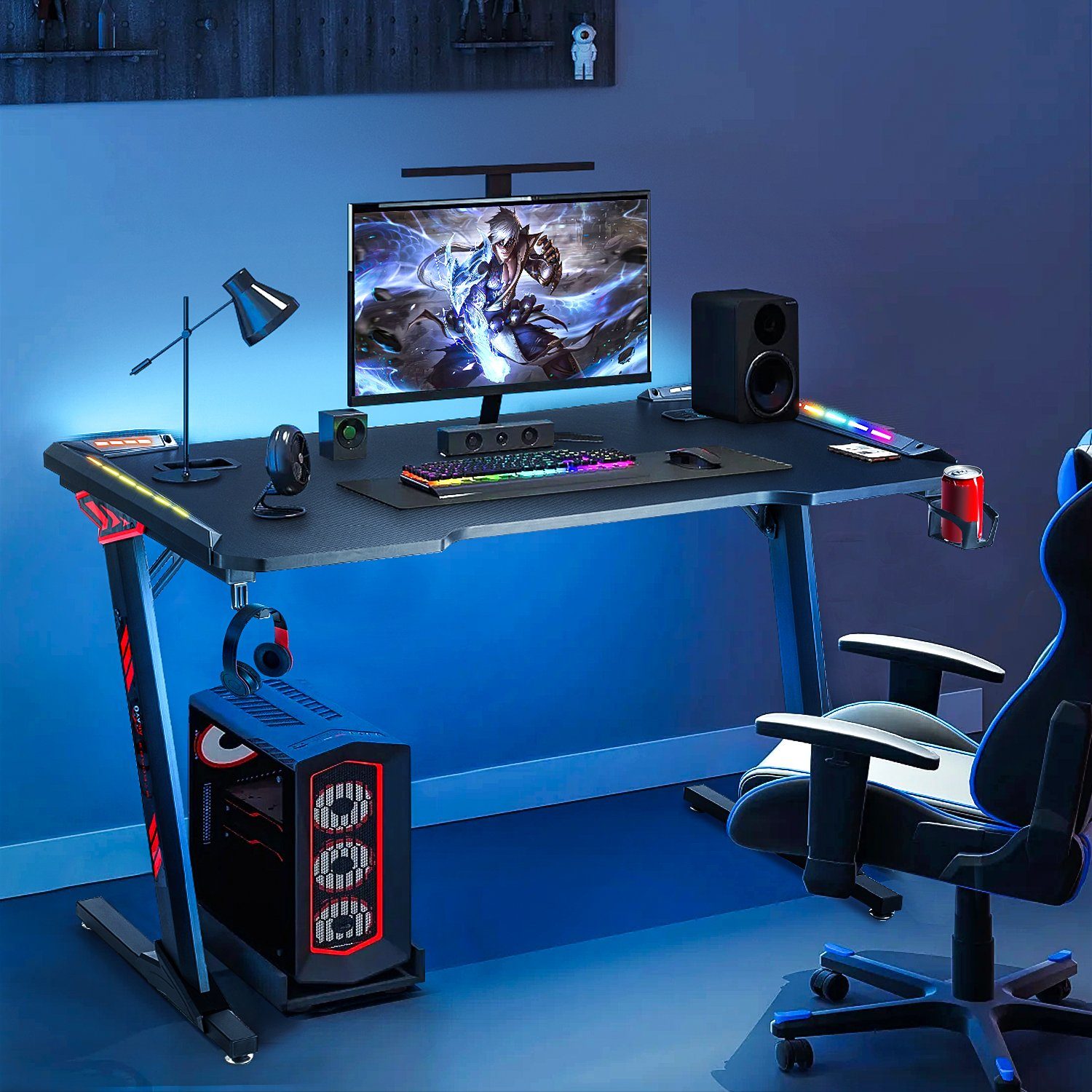 Kohlefaseroberfläche Gaming Gamingtisch iscooter Headset cm, Gaming Schreibtisch Tisch PC Z-Frame x 60 Gaming Getränkehalter, 120 & Schreibtisch,