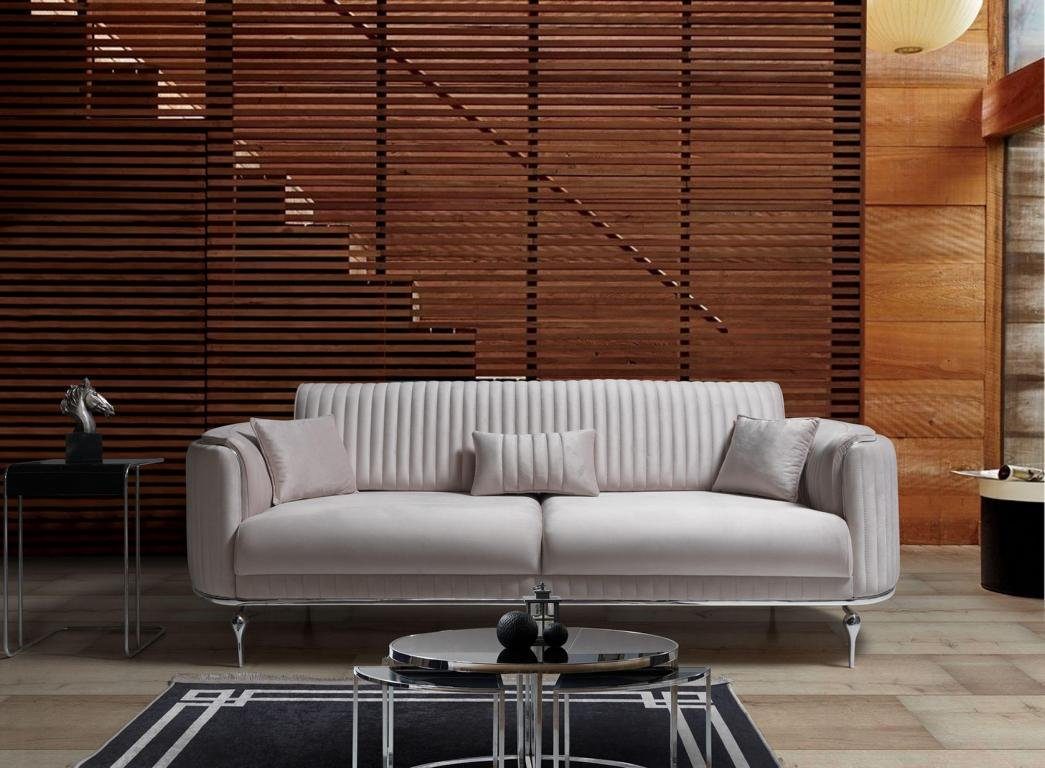 JVmoebel 3-Sitzer Weiß Sofa 3 Sitzer Wohnzimmer Möbel Textil Modern Dreisitzer, Made in Europe
