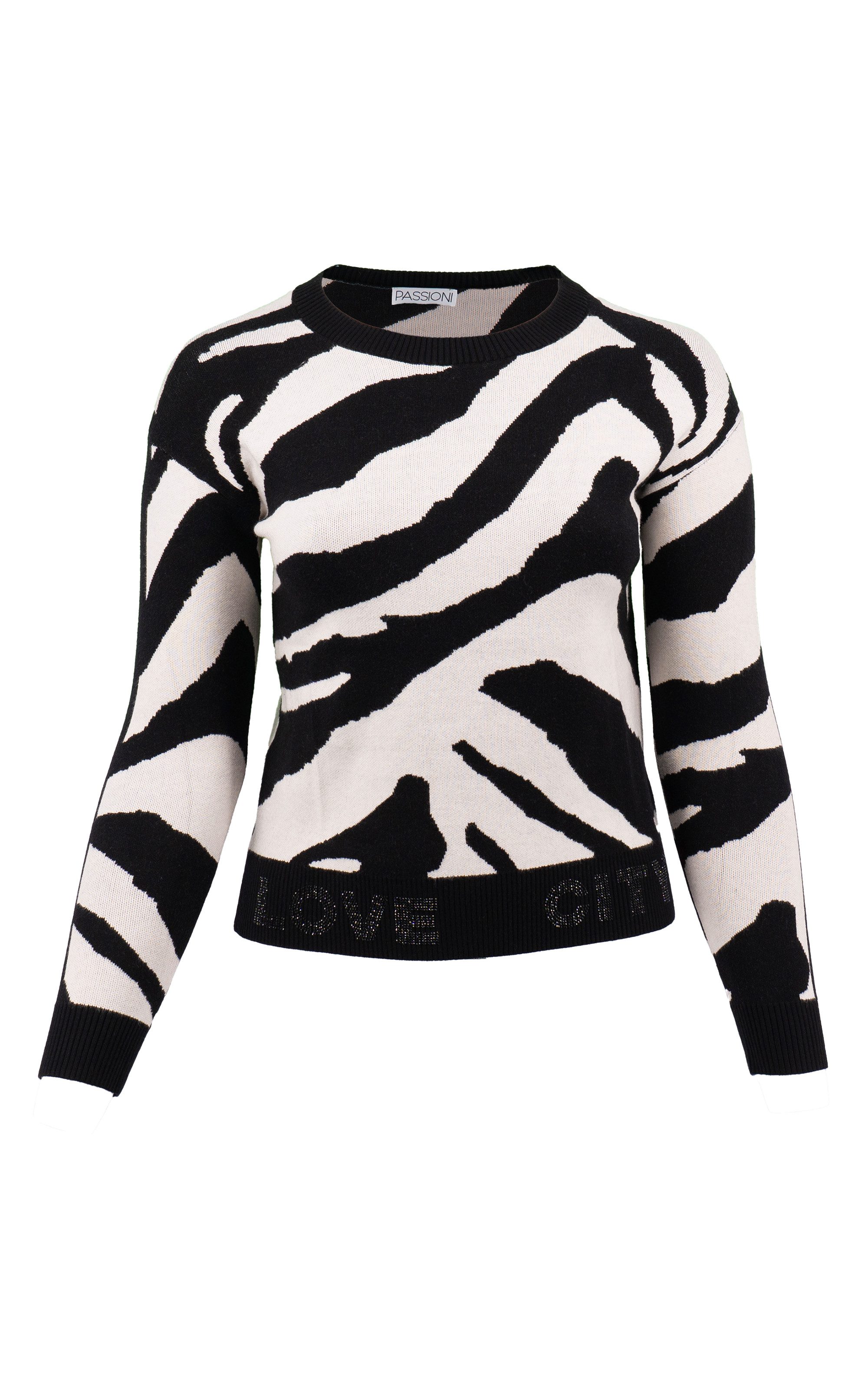 Strickpullover mit Zebraprint und Strassdetails