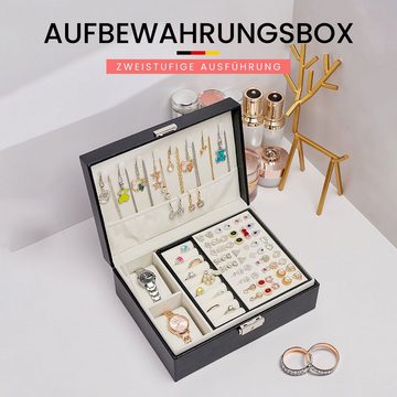 MAGICSHE Schmuckkasten 2 Ebenen Aufbewahrungsbox Schmuckkoffer mit Schloss