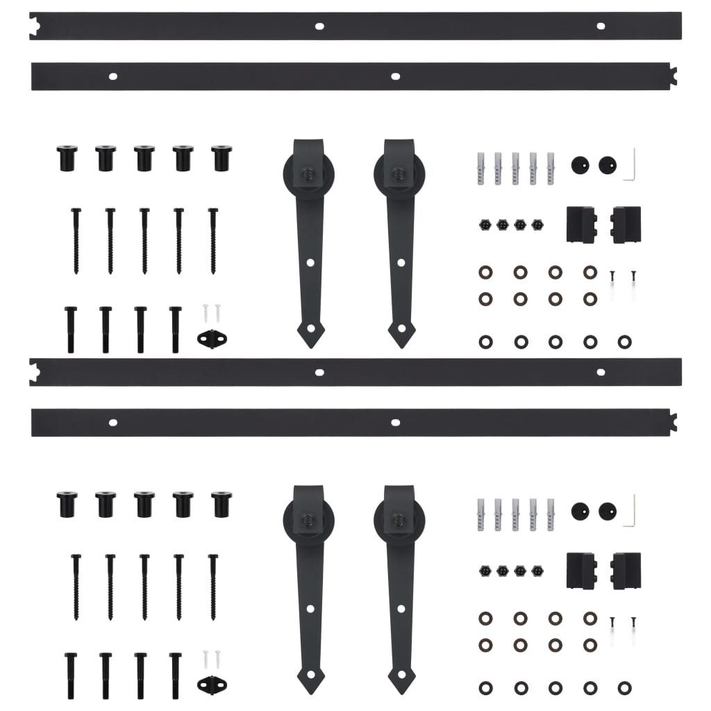 vidaXL Zimmertür 200 cm Schiebetür-Beschlagsätze 2 Stk 200 cm Stahl Schwarz inkl Schien