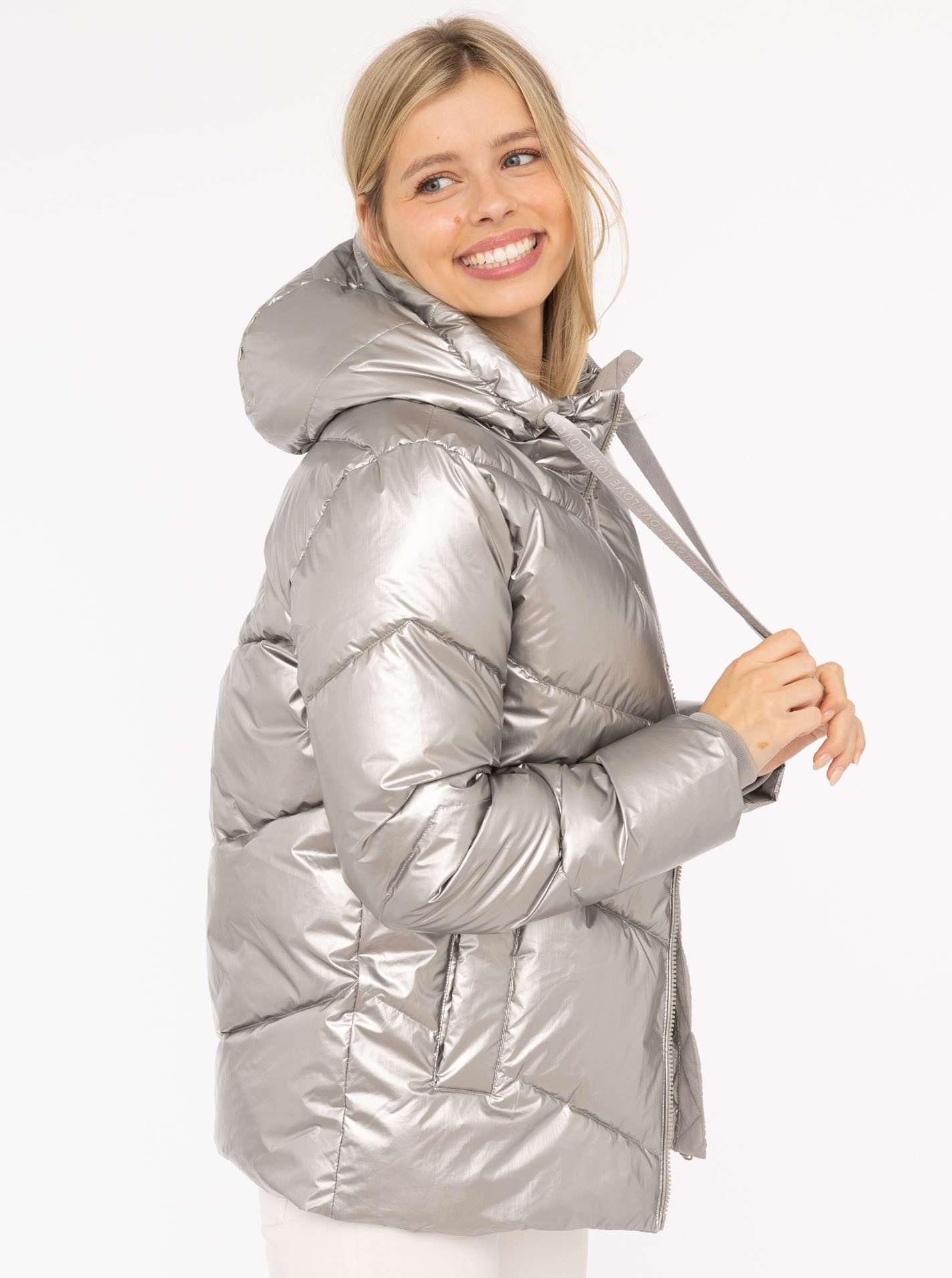 Zwillingsherz Steppjacke "Zwillingsherz" glänzend, Kapuze, Herzchen-Prägung am Rücken
