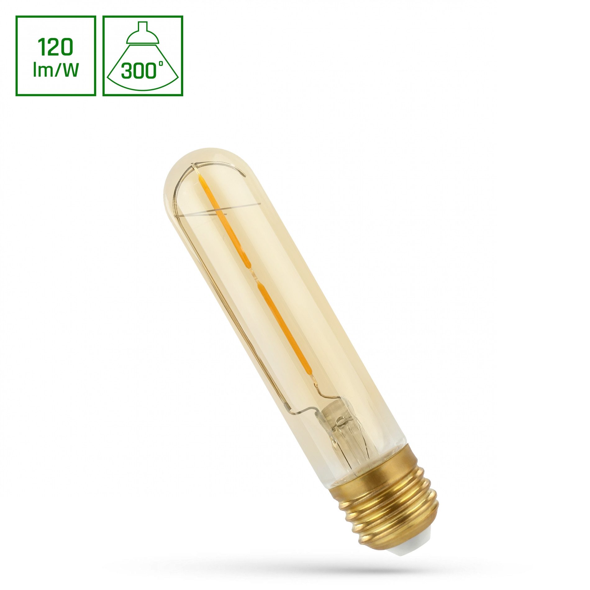 Spectrum LED-Leuchtmittel LED E27 T30 Röhrenform Gold 2W = 24W Retroshine 240lm Stab Warm 2400K, E27, Warmweiß, Röhrenform Gold, Stabform