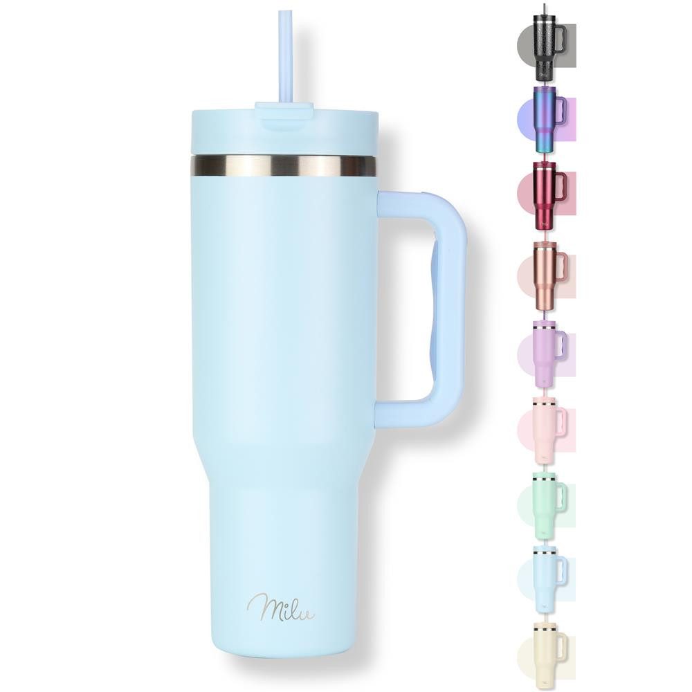 Milu Edelstahl Tumbler To Go 1200 ml, mit Strohhalm und Henkel