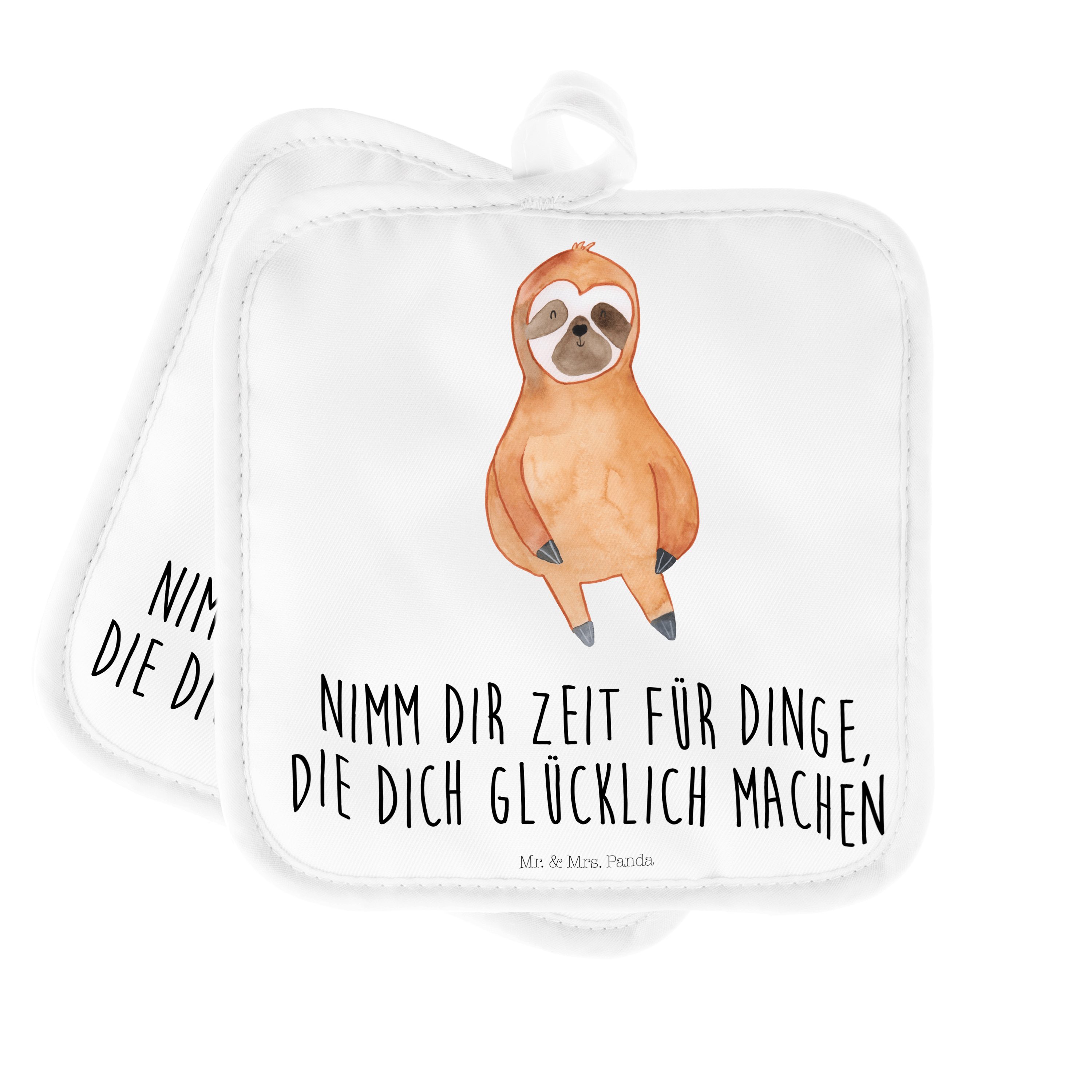 Mr. & Mrs. Panda Topflappen Faultier Zufrieden - Weiß - Geschenk, Topflappen lustig, Topflappen m, (1-tlg)