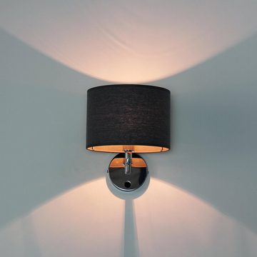 Licht-Erlebnisse Wandleuchte HOTEL, ohne Leuchtmittel, Moderne Wandlampe Stoffschirm Grau rund schwenkbar Wohnzimmer Lampe
