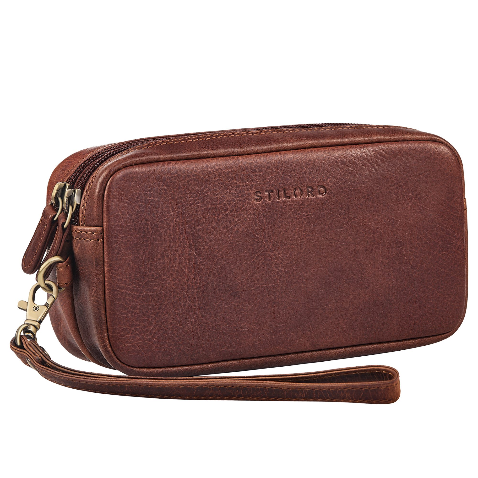 Handtasche "Tiber" Moderne Handgelenktasche Herren Leder mit Doppelkammer