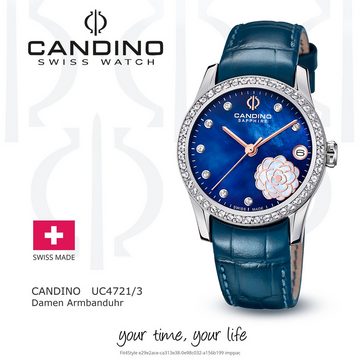Candino Quarzuhr Candino Damen Armbanduhr Elegance, Damen Armbanduhr rund, Lederarmband marineblau, Fashion