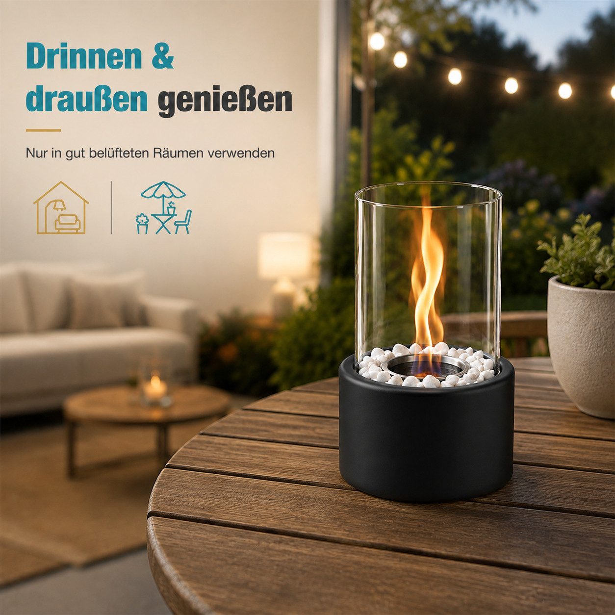 Nettlife Tischfeuer Ethanol Tischkamin Eckig/Rund Kamin Indoor Outdoor Tischfeuerstelle (Set, für Tisch, Terrasse, Balkon & Garten), Die Party Geschenkideens od – Bild 4 von 5