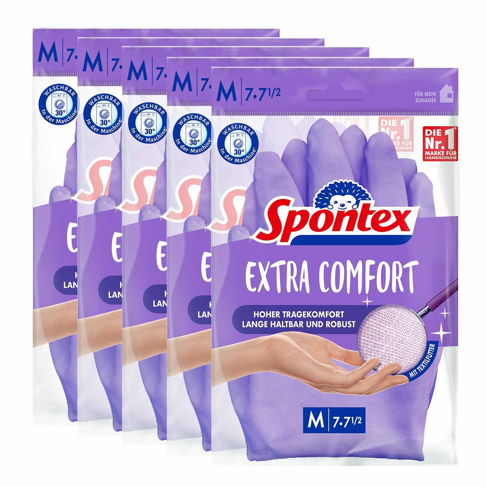 5 Spontex Haushaltshandschuhe Paar, (Spar-Set) Latexhandschuhe Extra Comfort Handschuhe waschbar SPONTEX