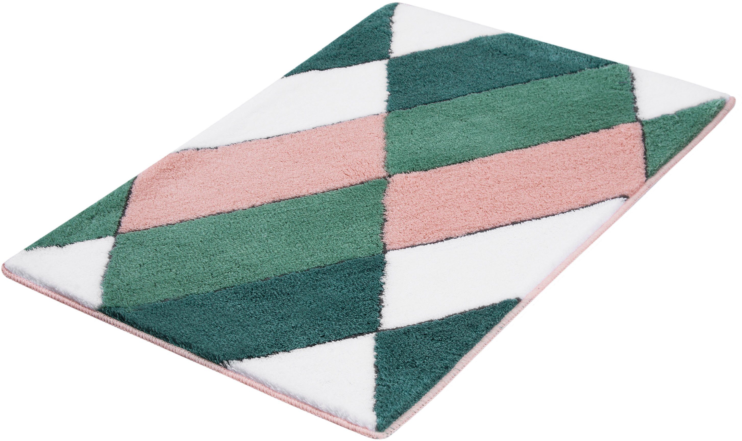 Kleine Wolke Badematte Ayana, Badvorleger, Badezimmer Teppich, Höhe 15 mm, rutschhemmend beschichtet, fußbodenheizungsgeeignet, Polyacryl, rechteckig, Badteppich, modernes Rauten Design, leichter Hoch-Tief Effekt