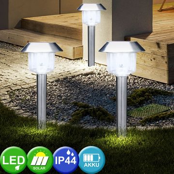 etc-shop LED Gartenleuchte, LED-Leuchtmittel fest verbaut, 9er Set LED Steck Lampen Solar Grundstück Leuchten Edelstahl Strahler