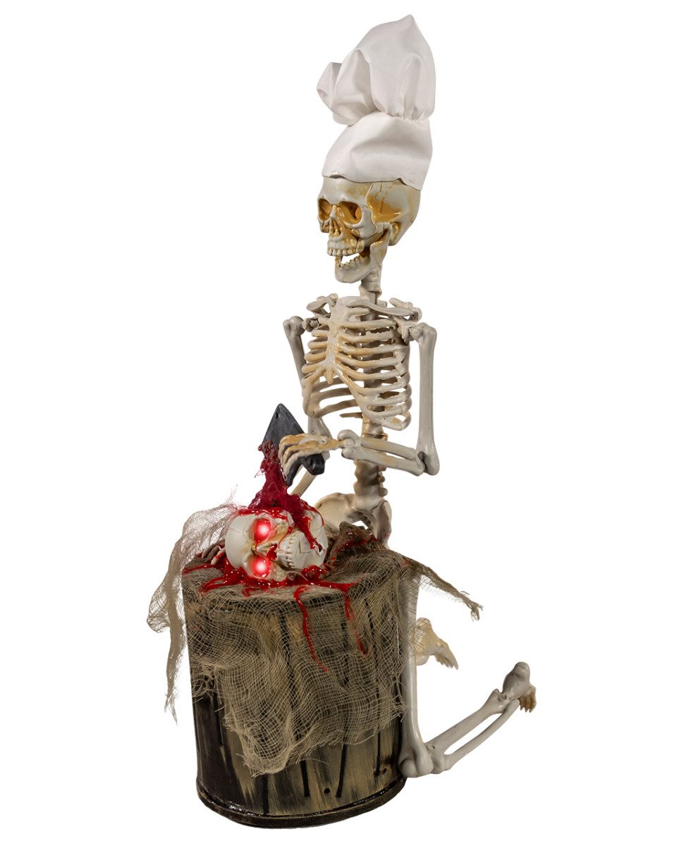 Horror-Shop Dekoobjekt Skelett Koch mit sich bewegendem Metzgerbeil 30cm