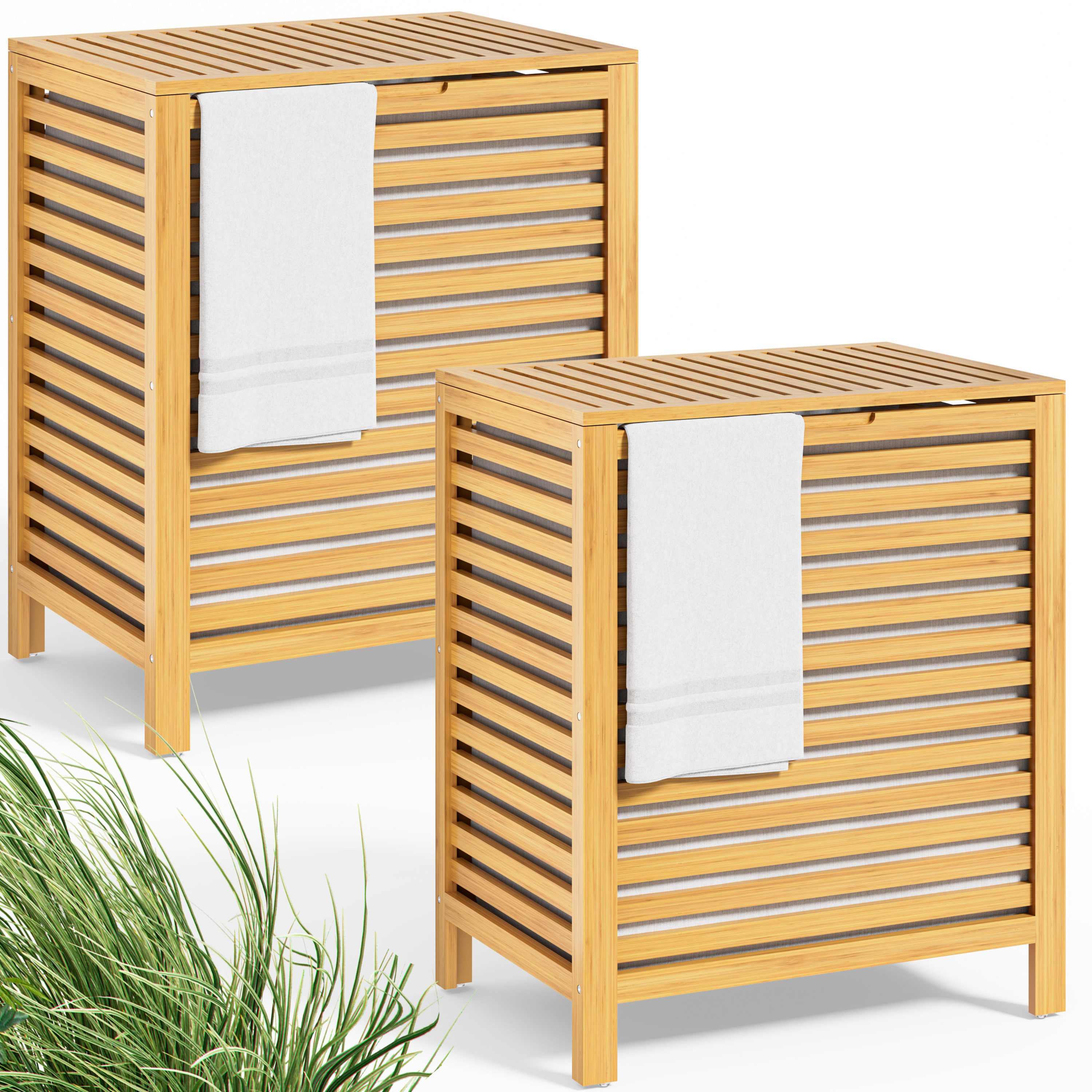 Casaria Wäschekorb (2 St), mit Deckel Bambus Holz Wäschebox Wäschetruhe Wäs günstig online kaufen