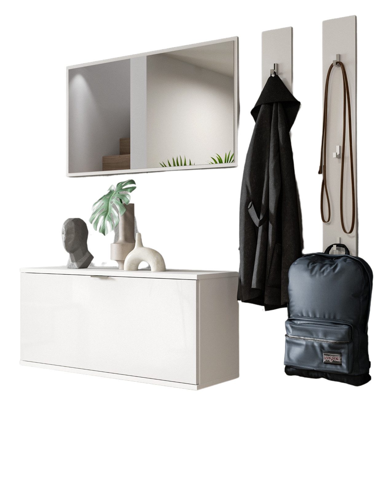 Inn.Furn Garderoben-Set SystemX, (in weiß Hochglanz, 4-St., Garderobenkombination 147 cm), hängend