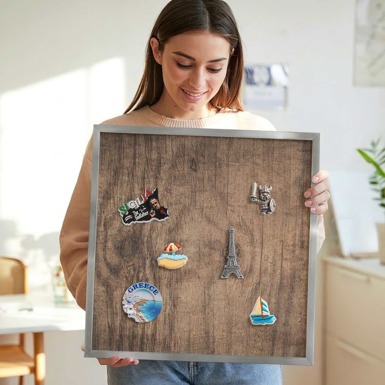 Tulup Magnettafel Elegante Magnettafel mit Rahmen für moderne Räume, Holzstruktur, Braun