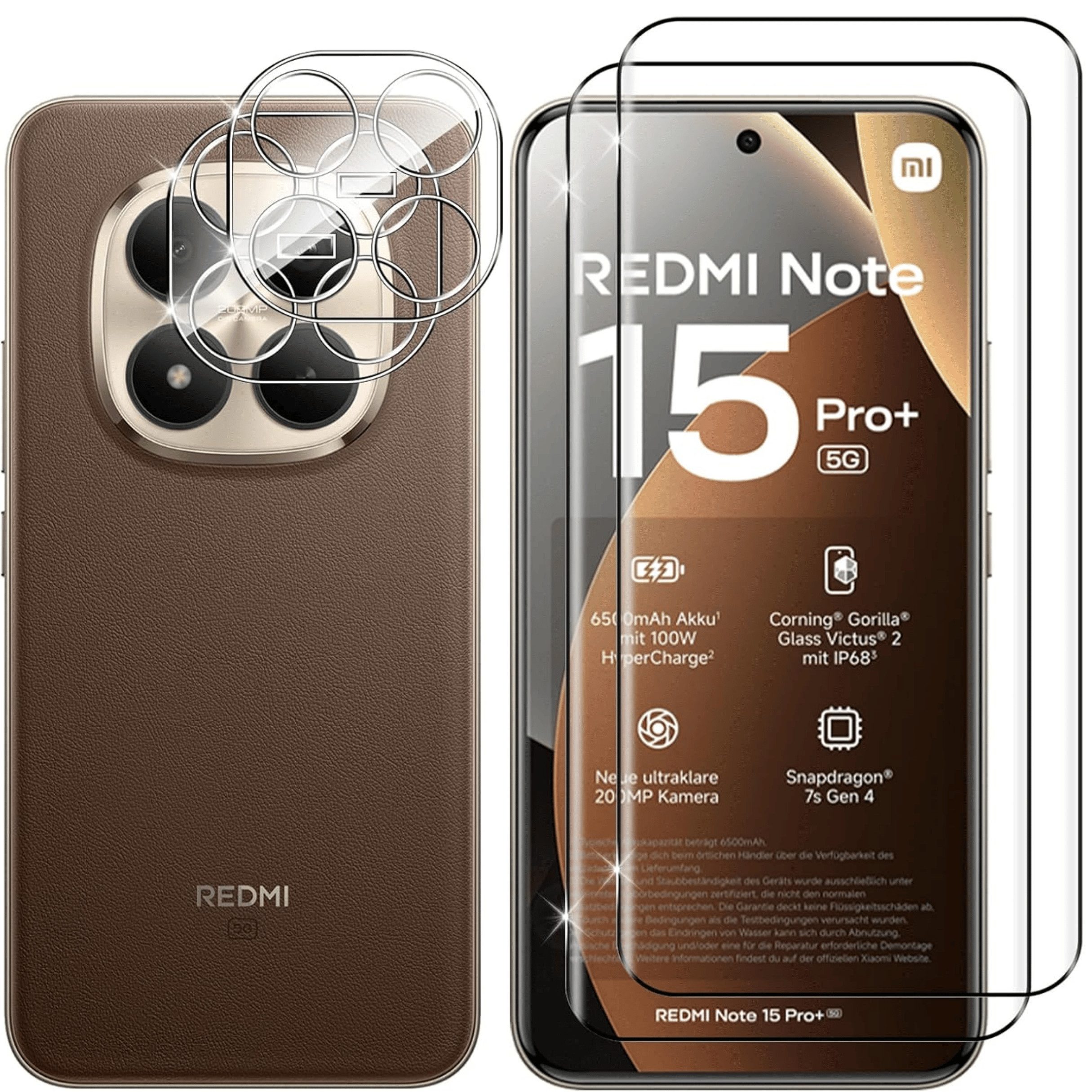 SmartUP Displayschutzglas 2X Schutzglas für Xiaomi Redmi Note 15 Pro Plus 5G Display Kamera Full für Xiaomi Redmi Note 15 Pro Plus 5G, 4 Stück, Rundumschutz, passgenaue Verarbeitung
