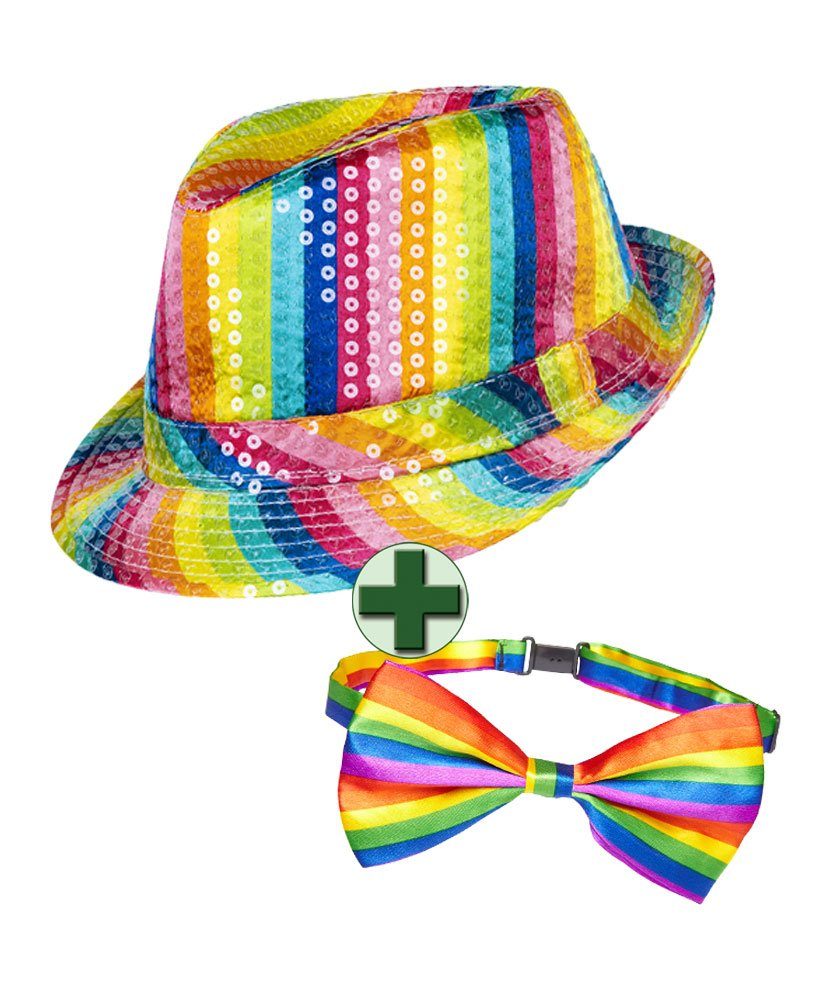 Karneval-Klamotten Kostüm Regenbogen LGBTQ Deko Party Set Hut mit Fliege, Accessoires für Pride Party