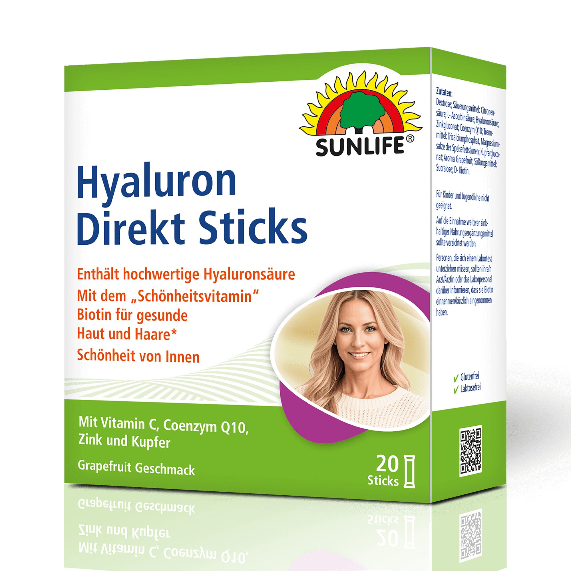 SUNLIFE SUNLIFE® Hyaluron Direkt Sticks mit Biotin Coenzym Q10 Straffe Haut 1 x täglich den Inhalt eines Beutels direkt auf die Zunge geben und langsam im Mund zergehen lassen
