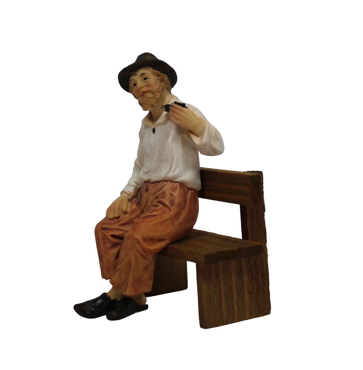 ZICOM Krippenfigur Großvater sitzend auf Bank Pfeife Polyresin handbemalt 10–11 cm (Set, 2-teilig)