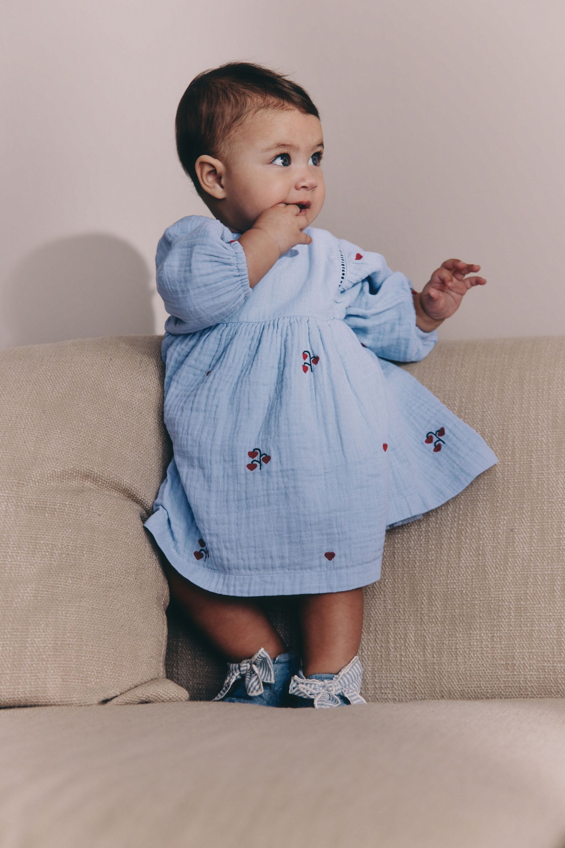 Next Blusenkleid Langärmeliges Baby Kleid mit Stickarbeiten (1-tlg)