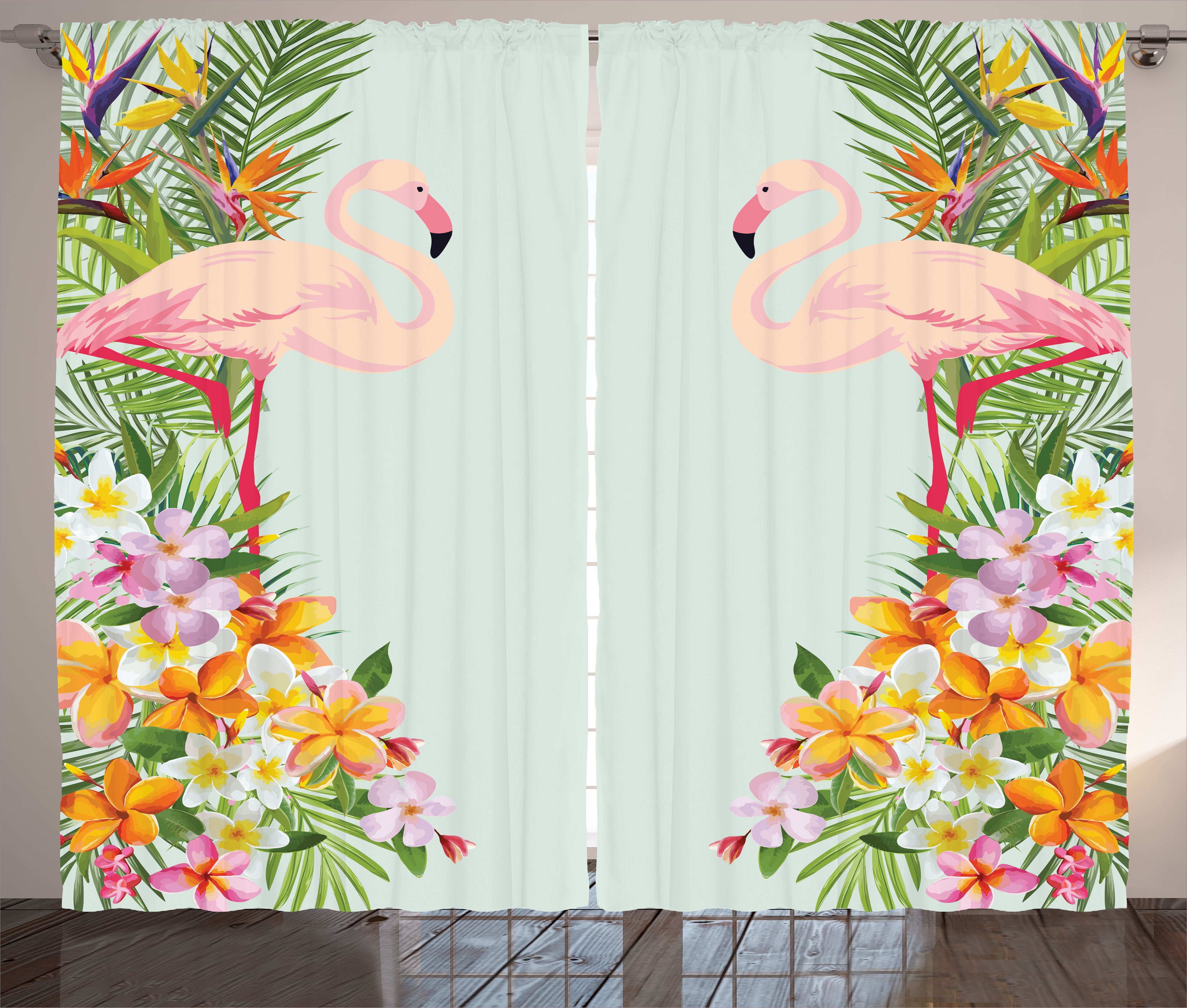 Abakuhaus, Schlaufen Tiere Vorhang und Schlafzimmer Haken, Kräuselband Blumen mit Gardine Flamingo Tropic