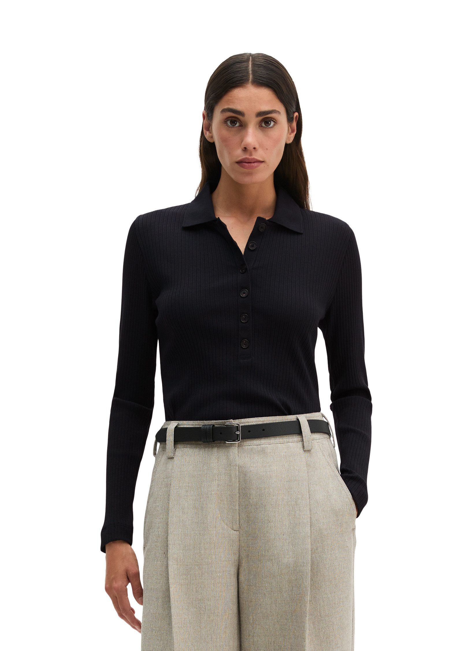 Marc O'Polo Langarm-Poloshirt aus Bio-Baumwoll-Modal-Stretch-Jersey