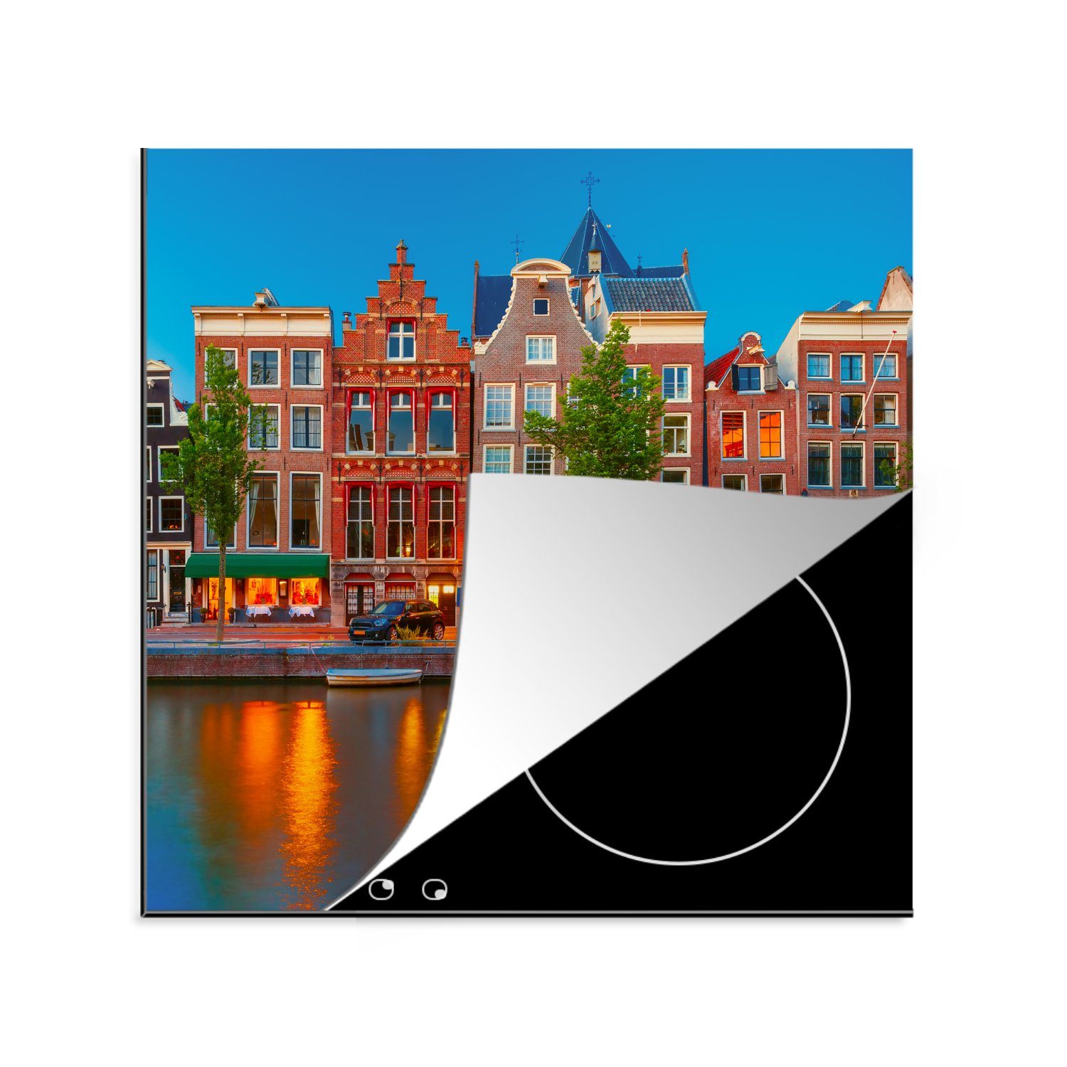 MuchoWow Herdblende-/Abdeckplatte Amsterdam - Grachten - Architektur, Vinyl, (1 tlg), 78x78 cm, Ceranfeldabdeckung, Arbeitsplatte für küche