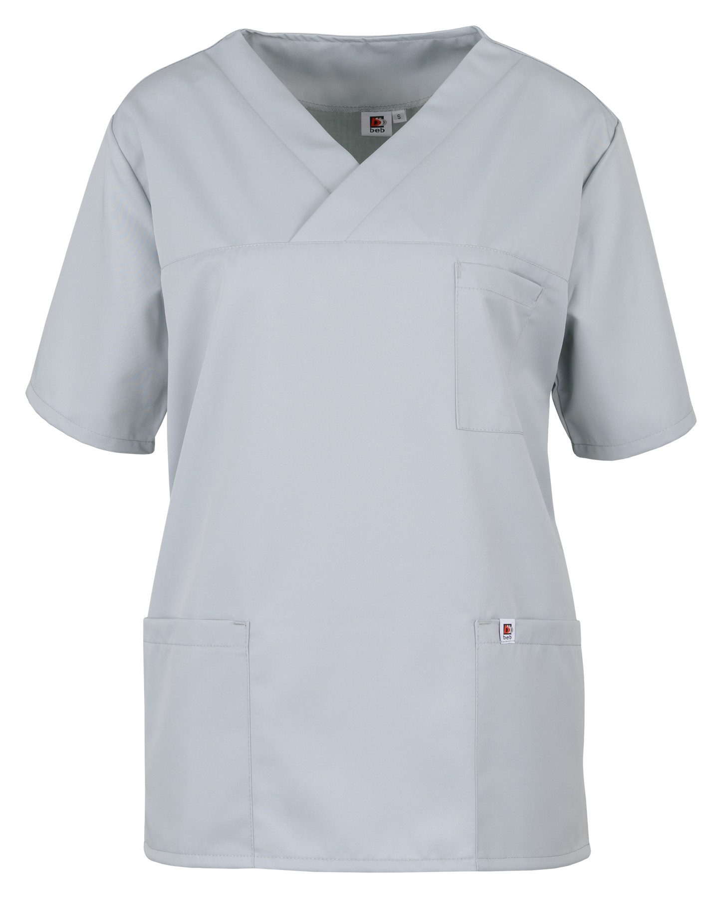 BEB Schlupfbluse beb MEDIZIN/PFLEGE Unisex KASACK Kurzarm V-Neck TENCEL Hellgrau