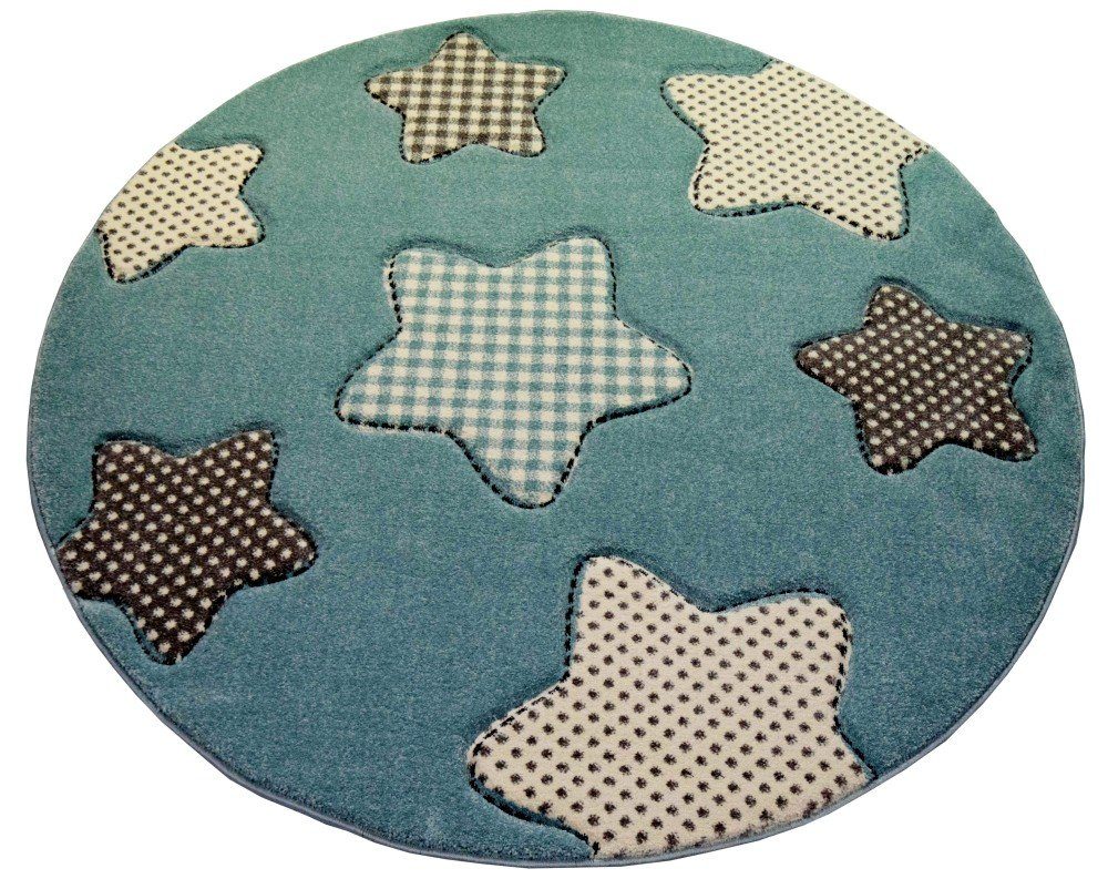 Carpetia Kinderteppich Kinderteppich Spielteppich Babyteppich Jungen Sterne blau creme grau, rund, Höhe: 13 mm