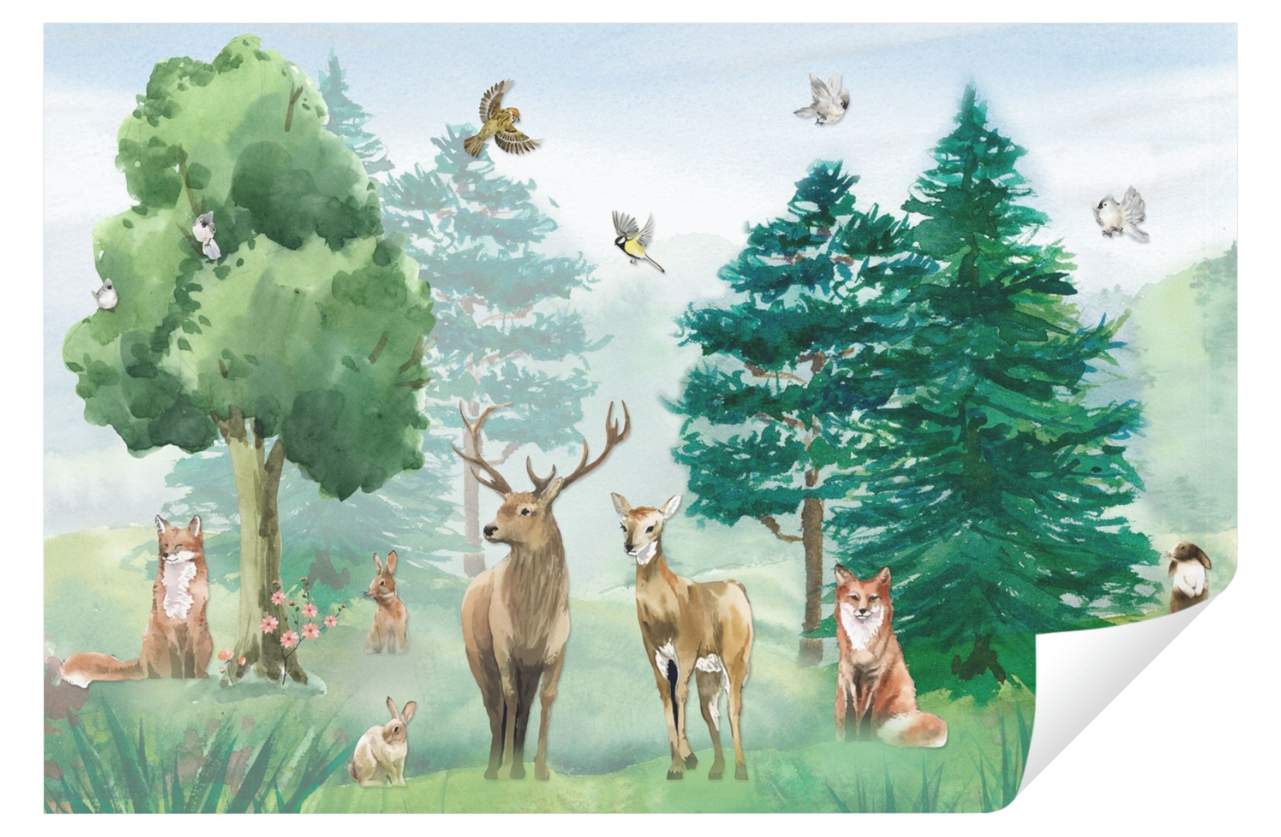 Wallarena Fototapete Kinderzimmer Jungen Mädchen Wald Tiere Baum Hirsche Mädchenzimmer, Glatt, Wald, Tapete inklusive Kleister Vliestapete Motivtapete