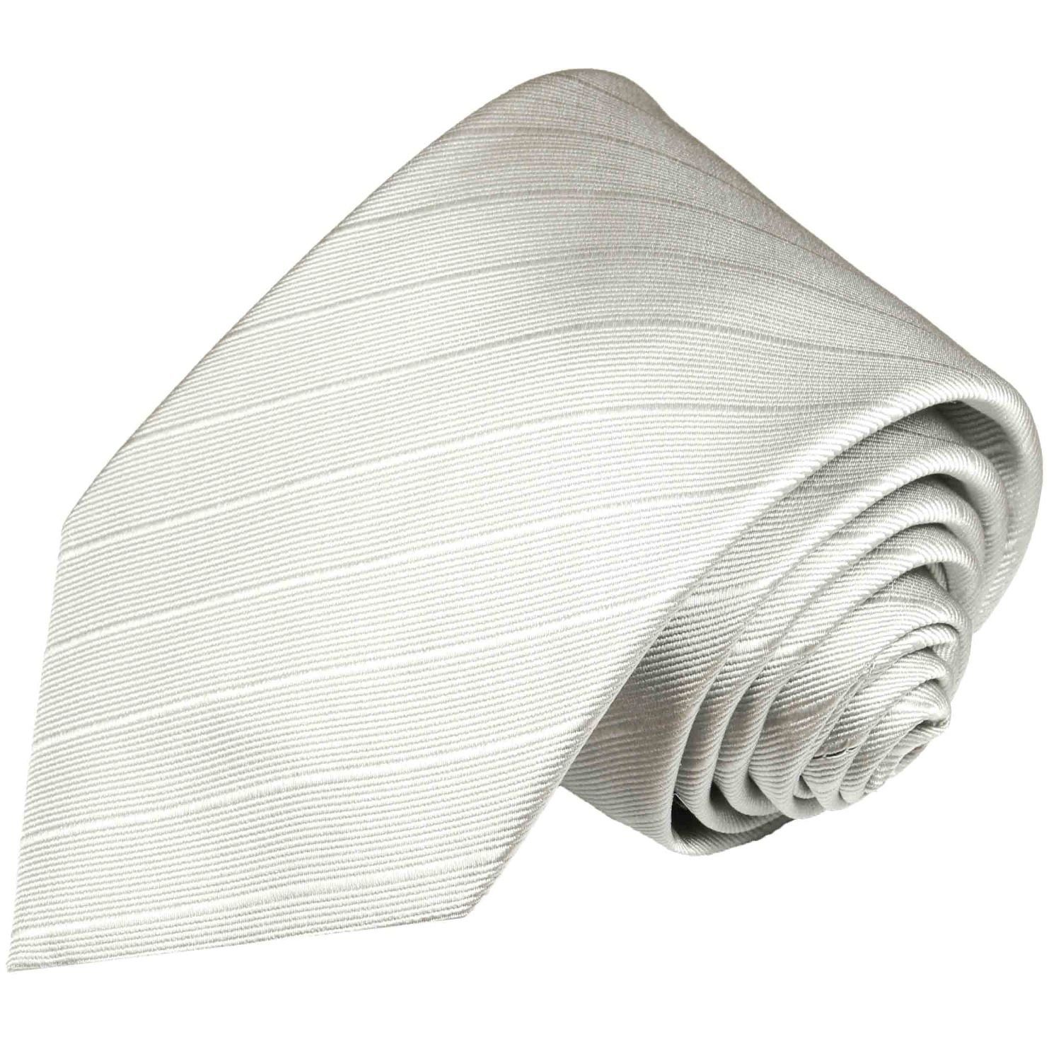 silber Schlips uni gestreift 100% Seide Breit Krawatte 375 Malone (8cm), Paul Designer Herren modern Seidenkrawatte