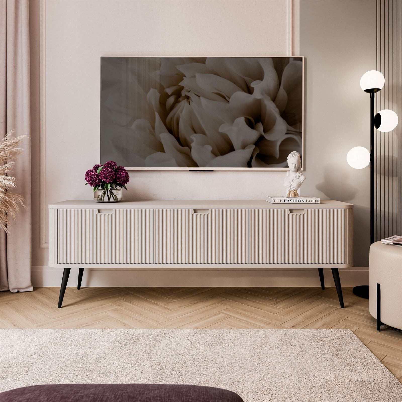 ALLHOUSE24 Lowboard CAREEN 168 cm Geriffelte Fronten TV Schrank Metallfüße Unterschrank, Breite 168 cm