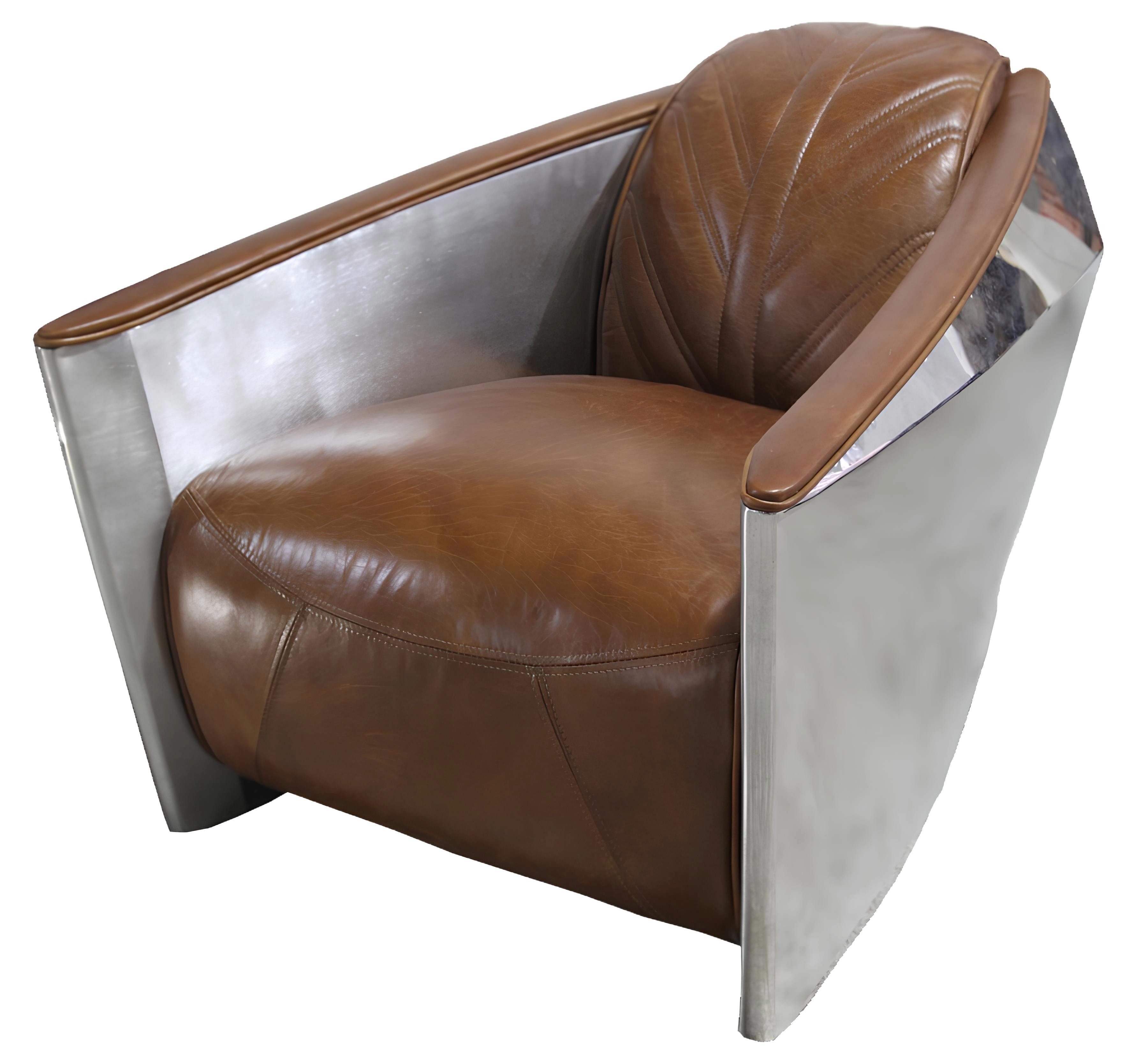 Xlmoebel Sessel Vintage Aviator Ledersessel mit metallenen Akzenten (Sessel), Hergestellt in Europa