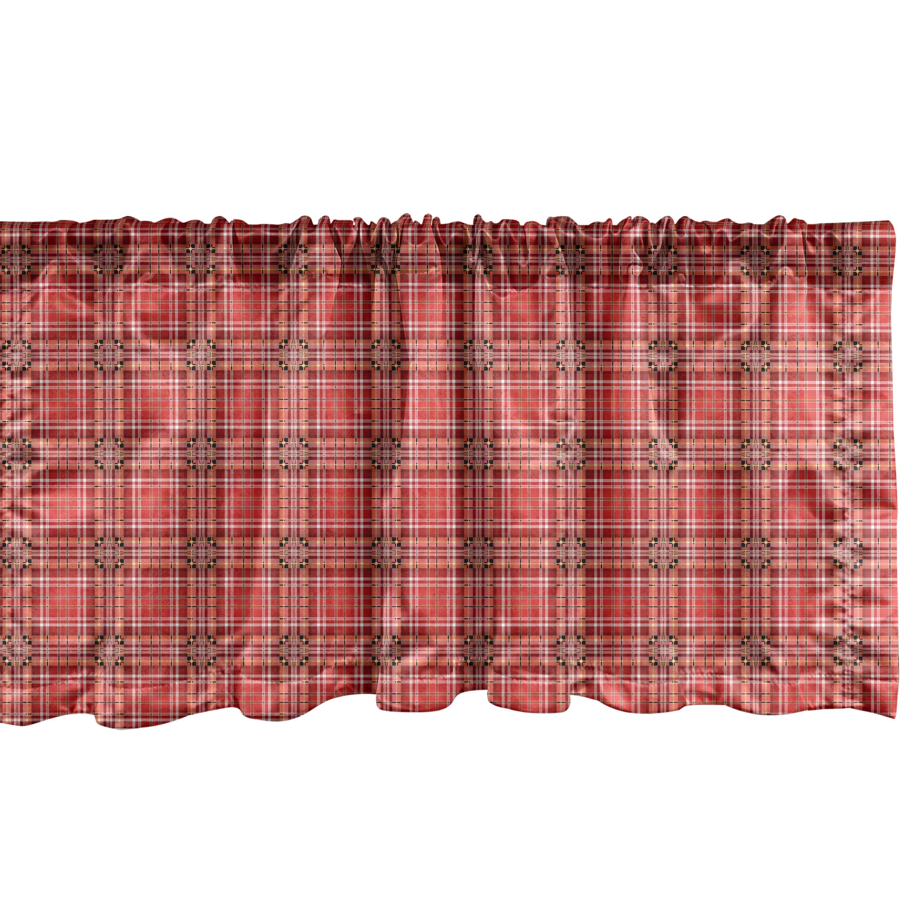Scheibengardine Vorhang Volant für Küche Schlafzimmer Dekor mit Stangentasche, Abakuhaus, Microfaser, Kariert Weiße Linien und Zellen