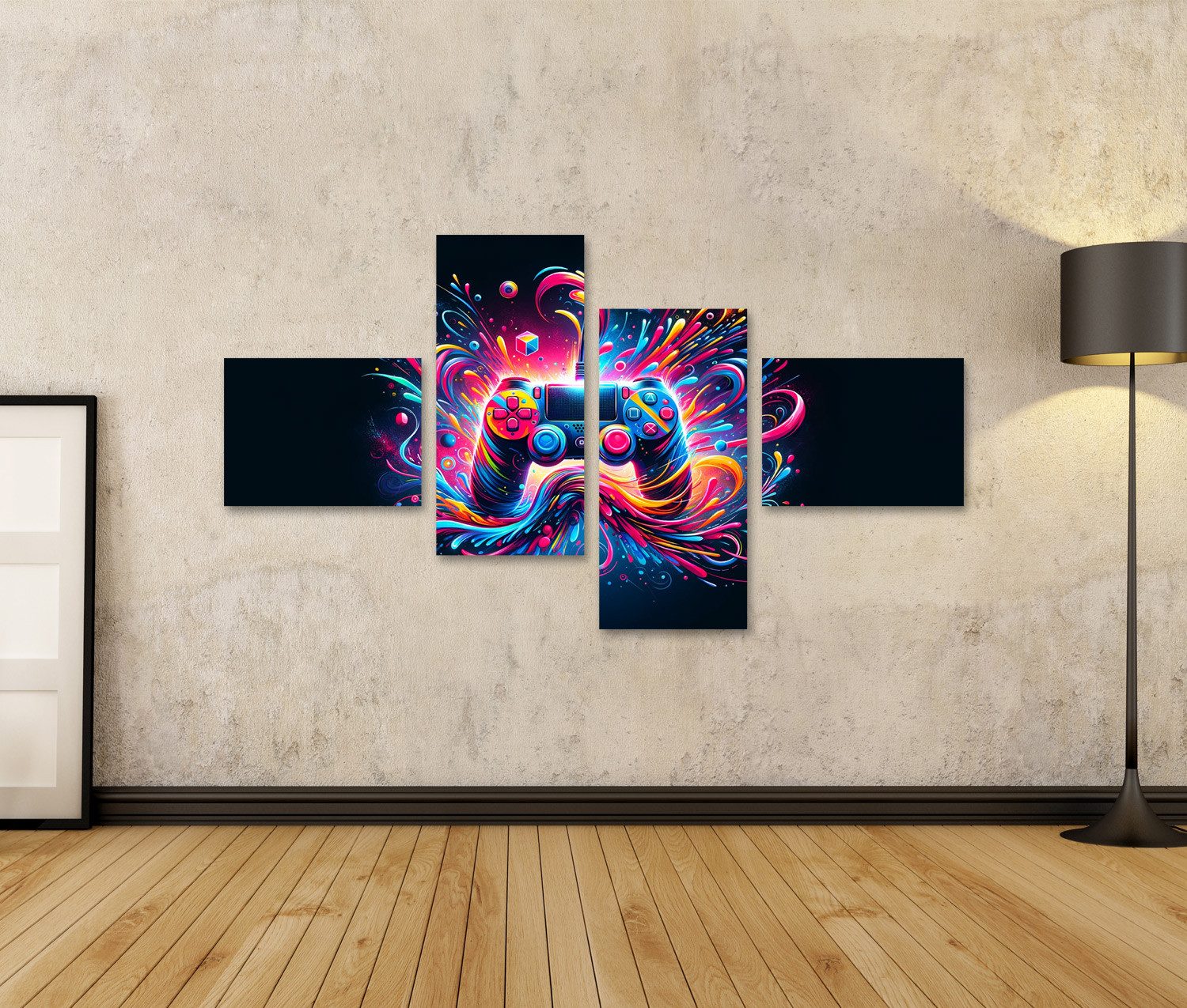 islandburner Leinwandbild Gaming-Controller abstraktes Design lebendig Querformat