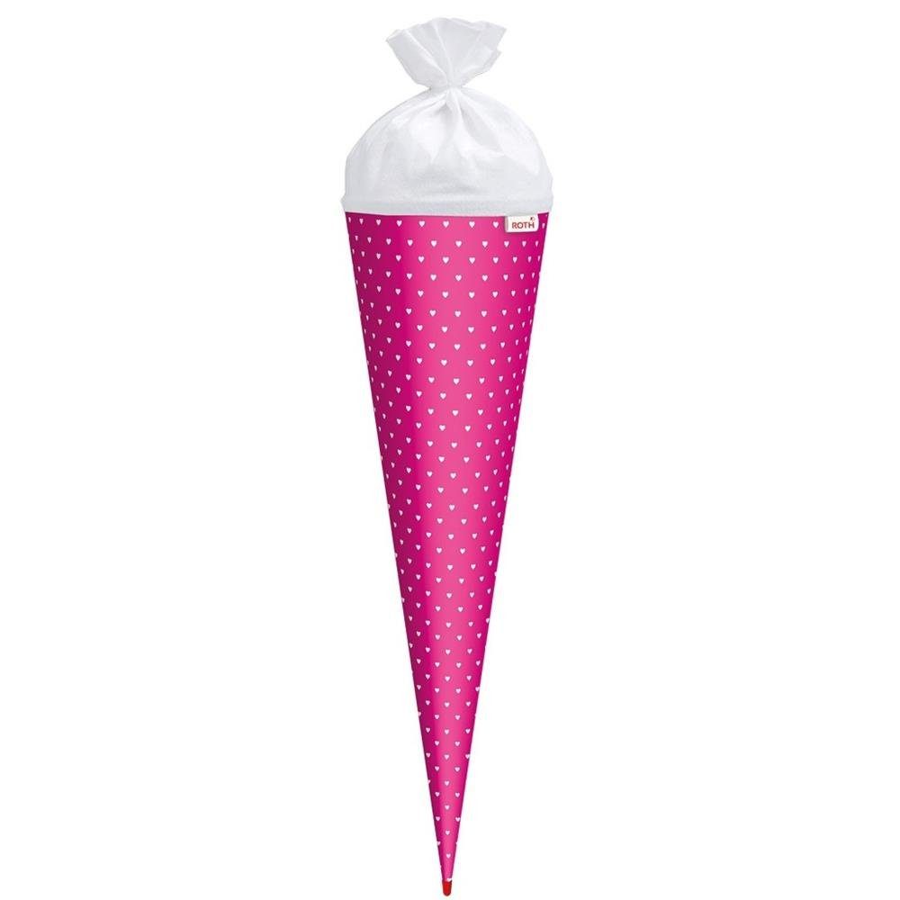 Roth Schultüte Knallpink-weiße Herzen, Basteltüte 70cm rund Zuckertüte Rot(h)-Spitze Filz-Verschluss