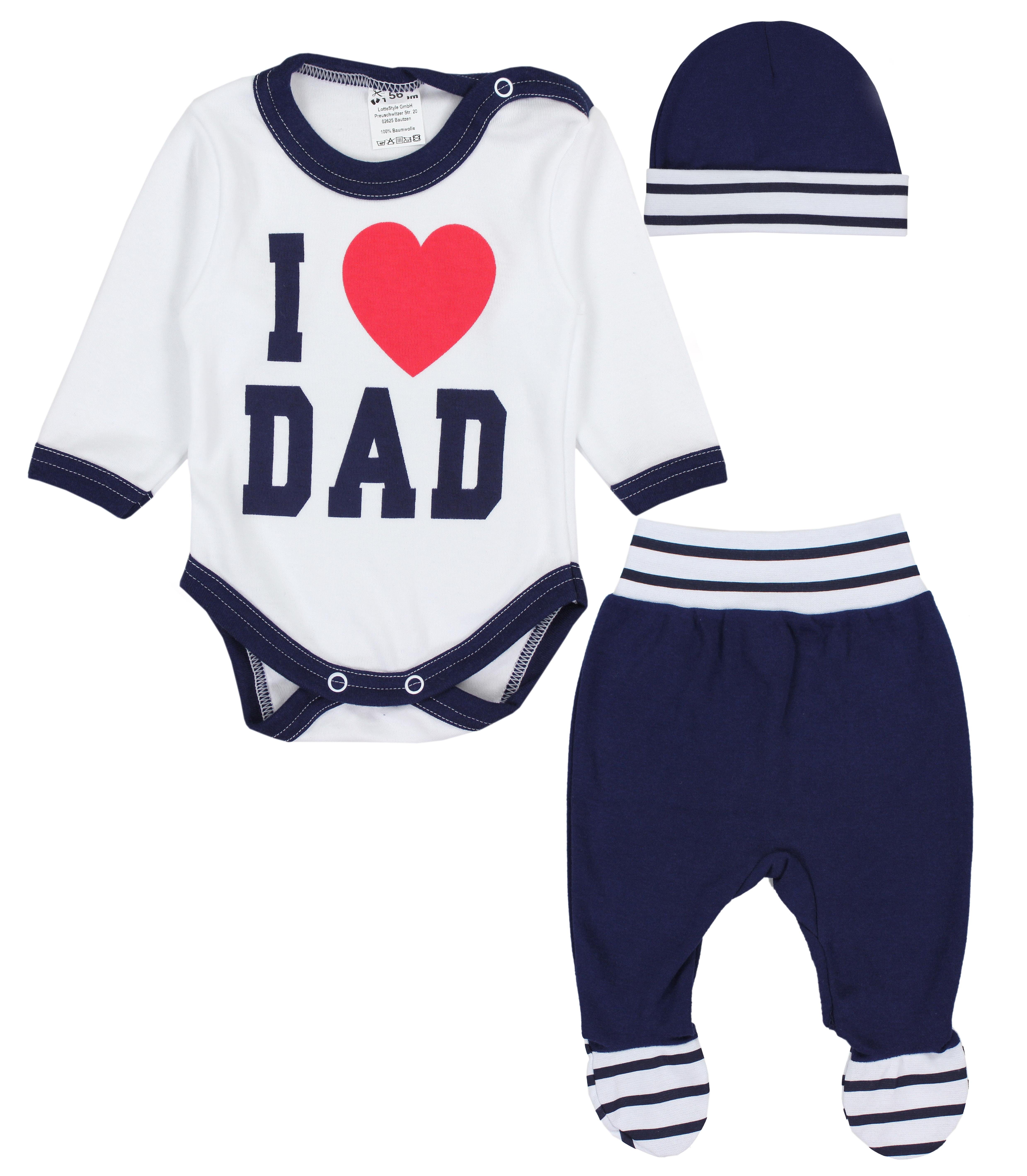 TupTam Erstausstattungspaket Baby Kleidung Dunkelblau Mütze Body Strampelhose Love Bekleidungsset I Set Dad
