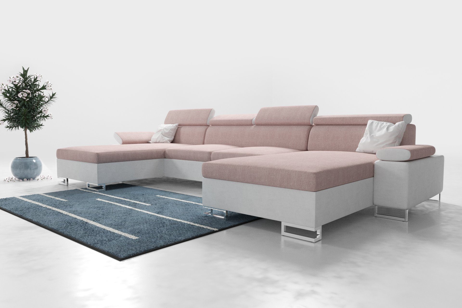 ROYAL24_MARKT Polstergarnitur Moderne Eleganz: Polsterecke Ecksofa 260 CU1, (Premium Couchgarnitur, mit Schlaffunktion und Stauraum), - Integrierter Stauraum - Schlaffunktion - Hochwertige Materialien Rosa - Grau