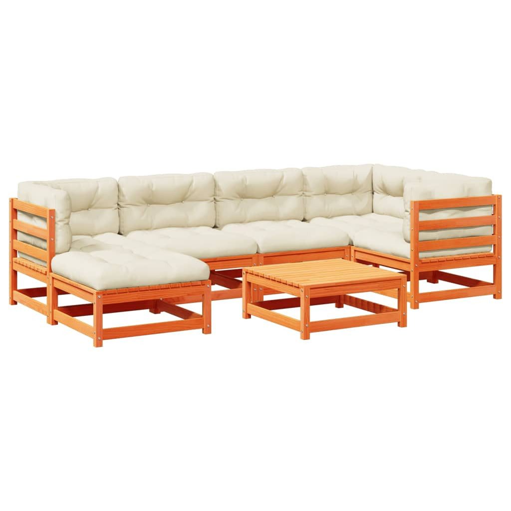 vidaXL Gartenlounge-Set 7-tlg. Garten-Sofagarnitur mit Kissen Wachsbraun Kiefernholz..., (1-tlg)