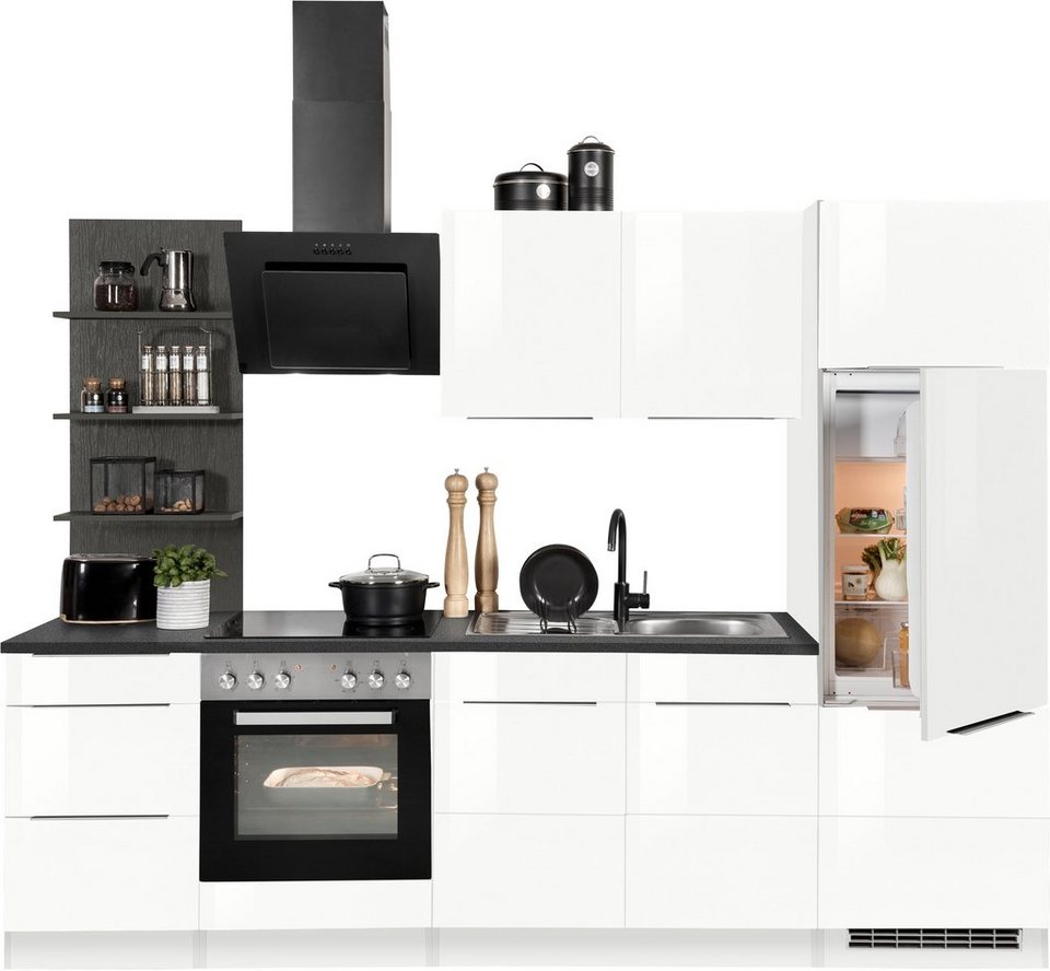HELD MÖBEL Küchenzeile Brindisi, mit E-Geräten, Breite 270 cm,  hochglänzende MDF-Fronten